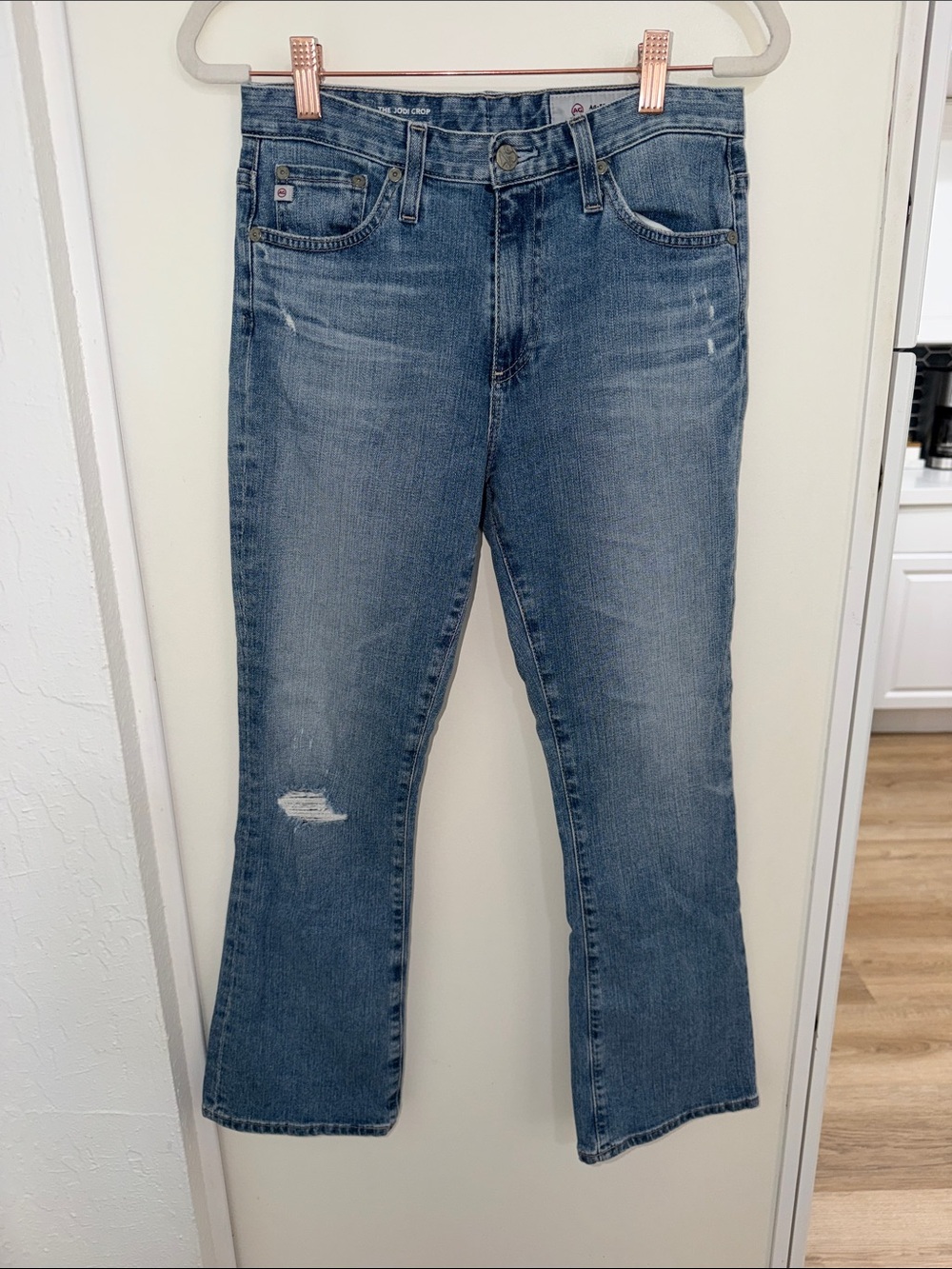 AG Adriano Goldschmied The Jodi High Rise Slim Flare Crop Jeans Distressed | 26R